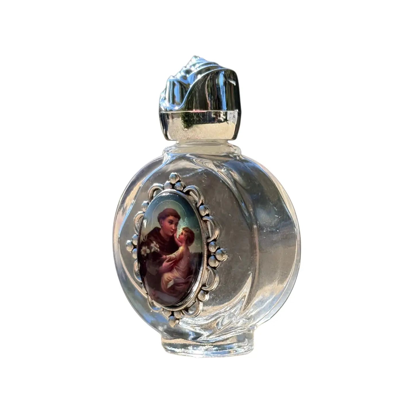 Holy Water Bottle - St. Anthony Encased w/ Rose Top 2.5"