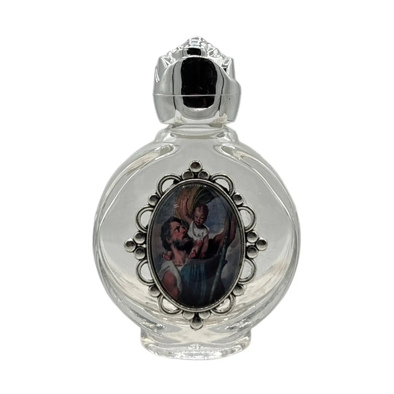 Holy Water Bottle - St. Christopher Encased w/ Rose Top 2.5"