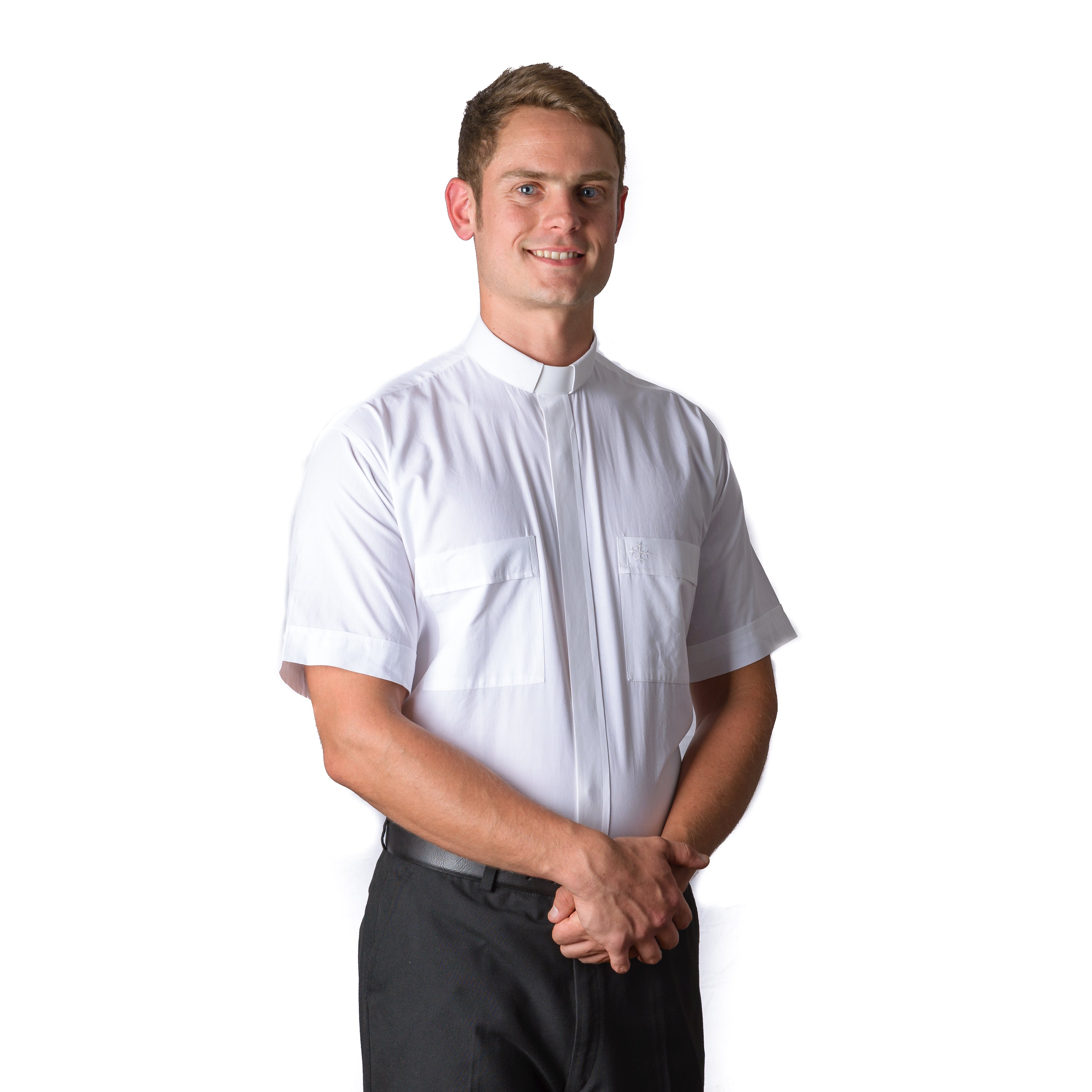 3400 White Short Sleeve Tab Clergy Shirt