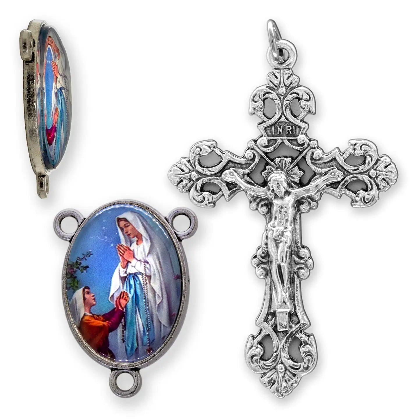 Lady of Lourdes Rosary Center Set   (2.25" Crucifix)
