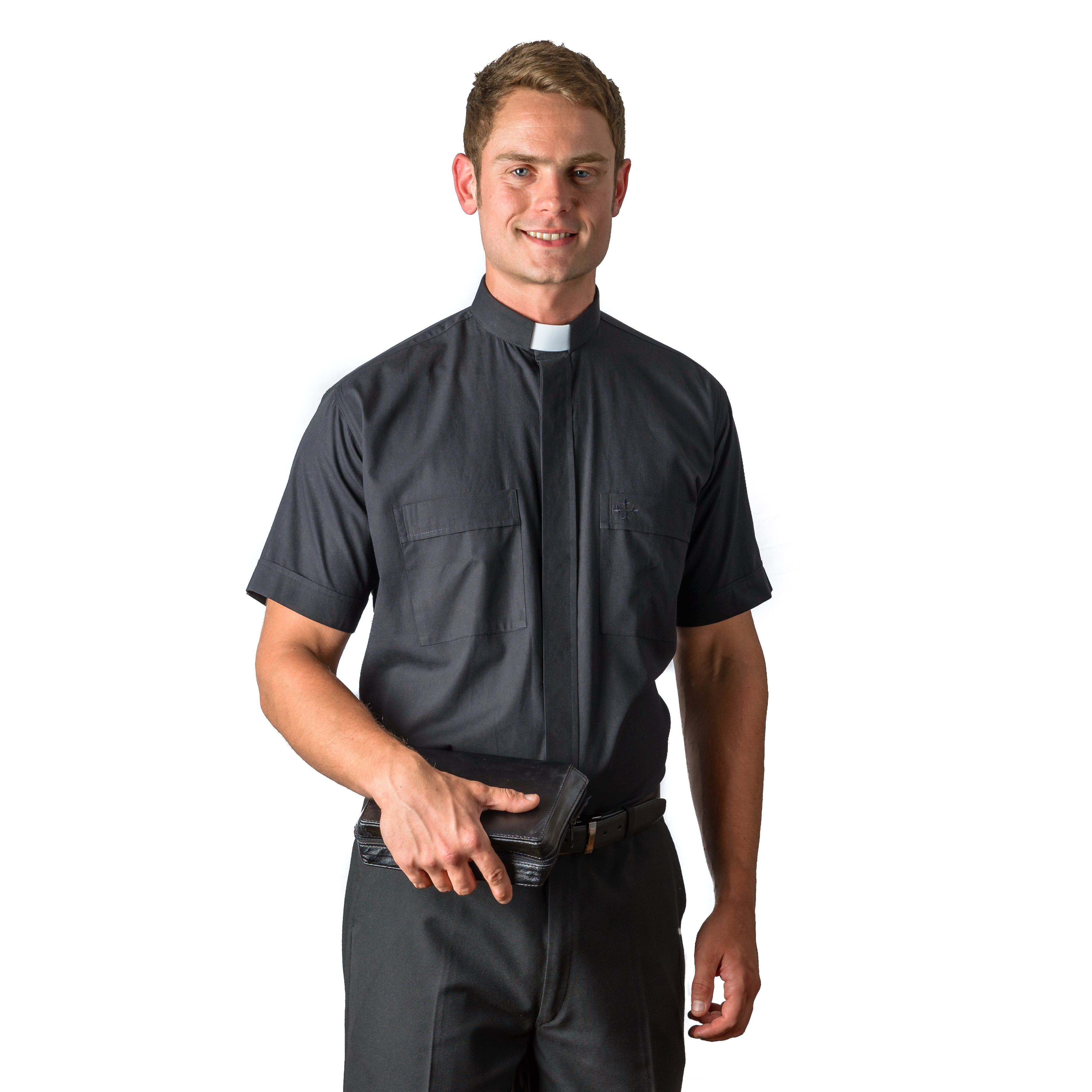 4000 Black Cotton Short Sleeve Tab Clergy Shirt