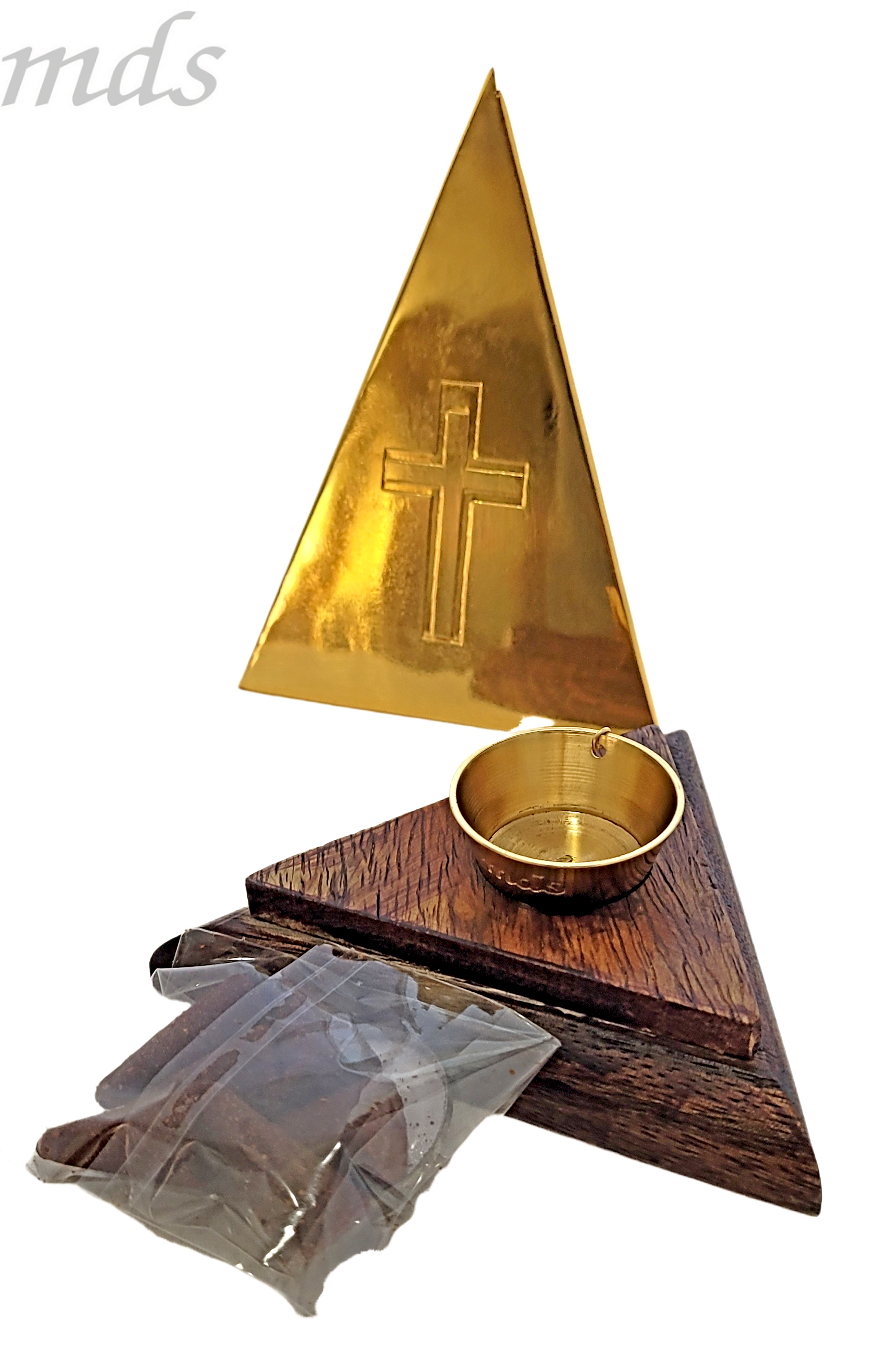 Pyramid Brass Incense Burner w/ Incense 5"