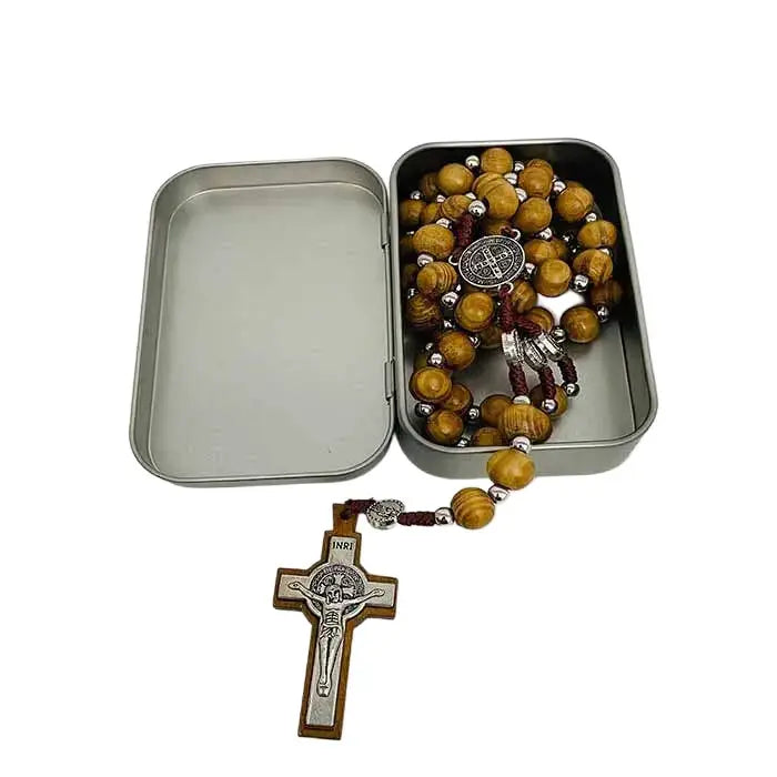 St. Benedict Wooden Rosary in Tin