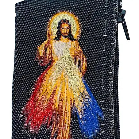 Divine Mercy SM Rosary Pouch BLACK 3″ x 4″
