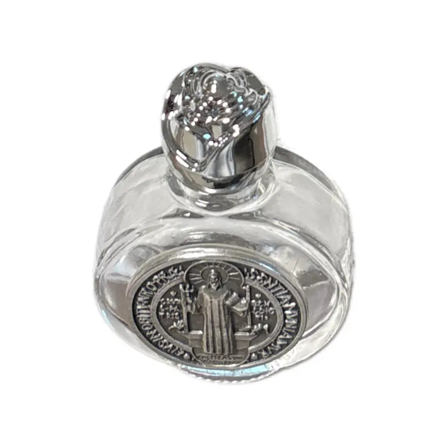 Holy Water Bottle - St. Benedict w/ Rose Top    2.5"