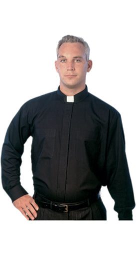 Omega 100% Cotton 5000 Black Long Sleeve Tab Clergy Shirt