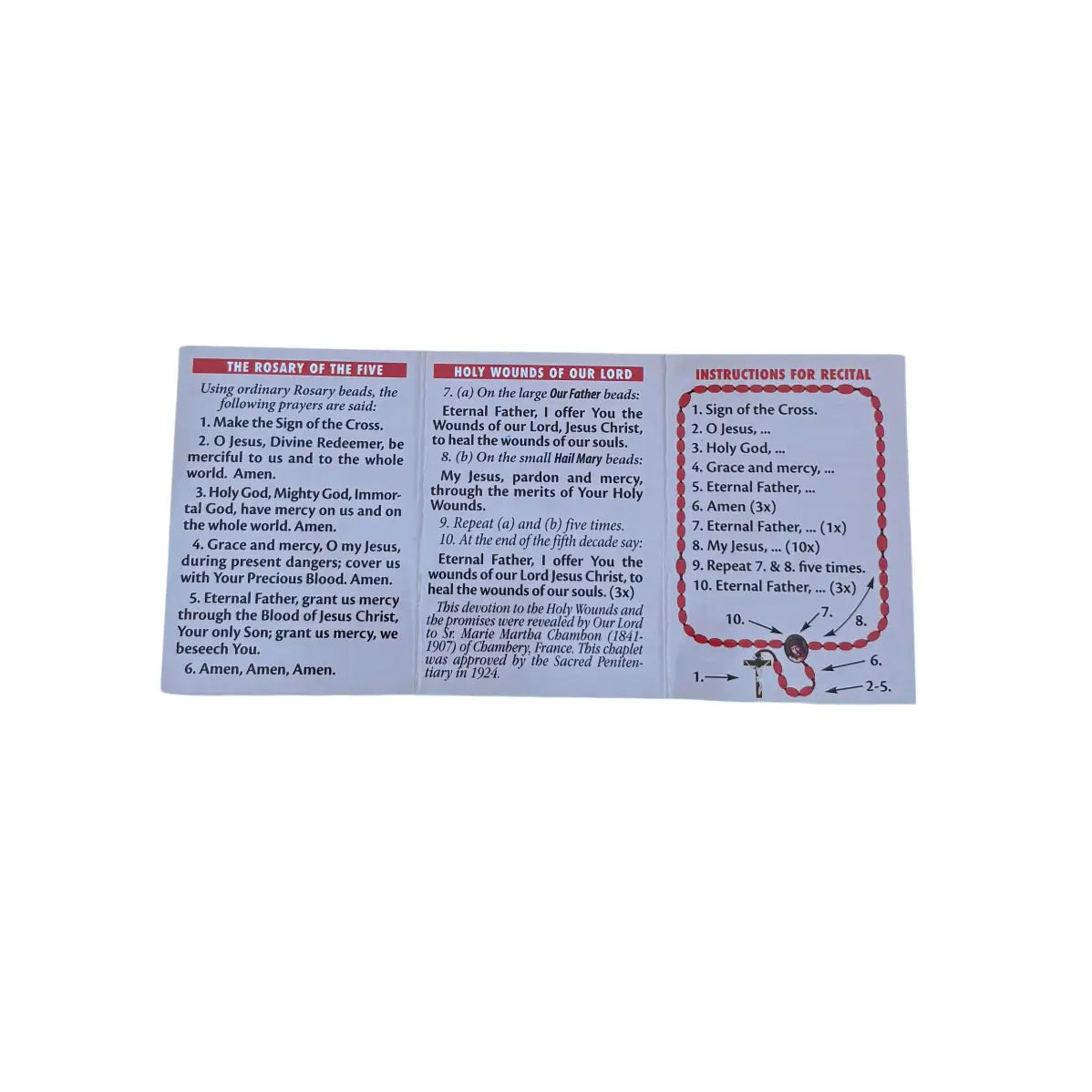 Rosary of The Holy Wounds Prayer Card Pamphlet    (25/pk)