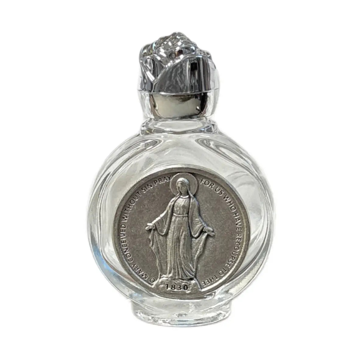 Holy Water Bottle - Our Lady of Grace w/ Rose Top    2.5" 