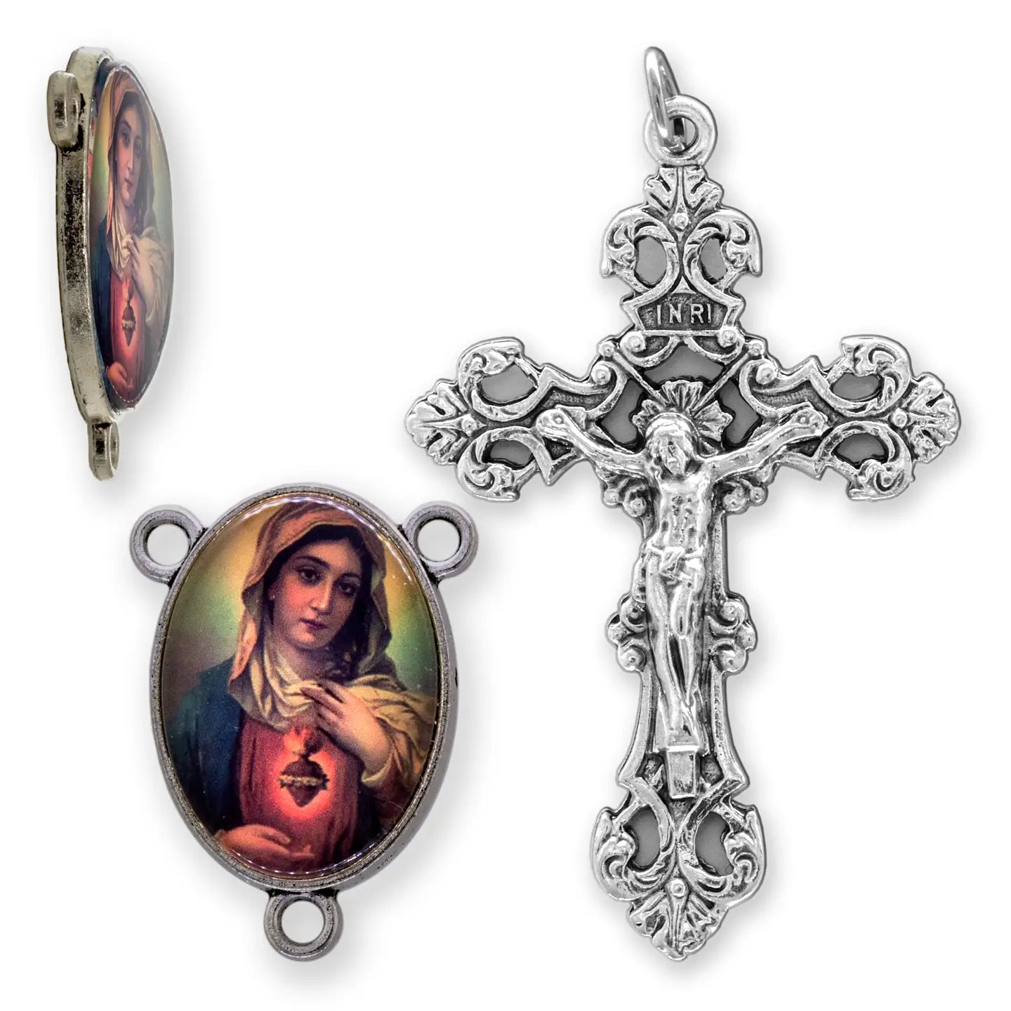 Immaculate Heart of Mary Rosary Center Set   (2.25" Crucifix)
