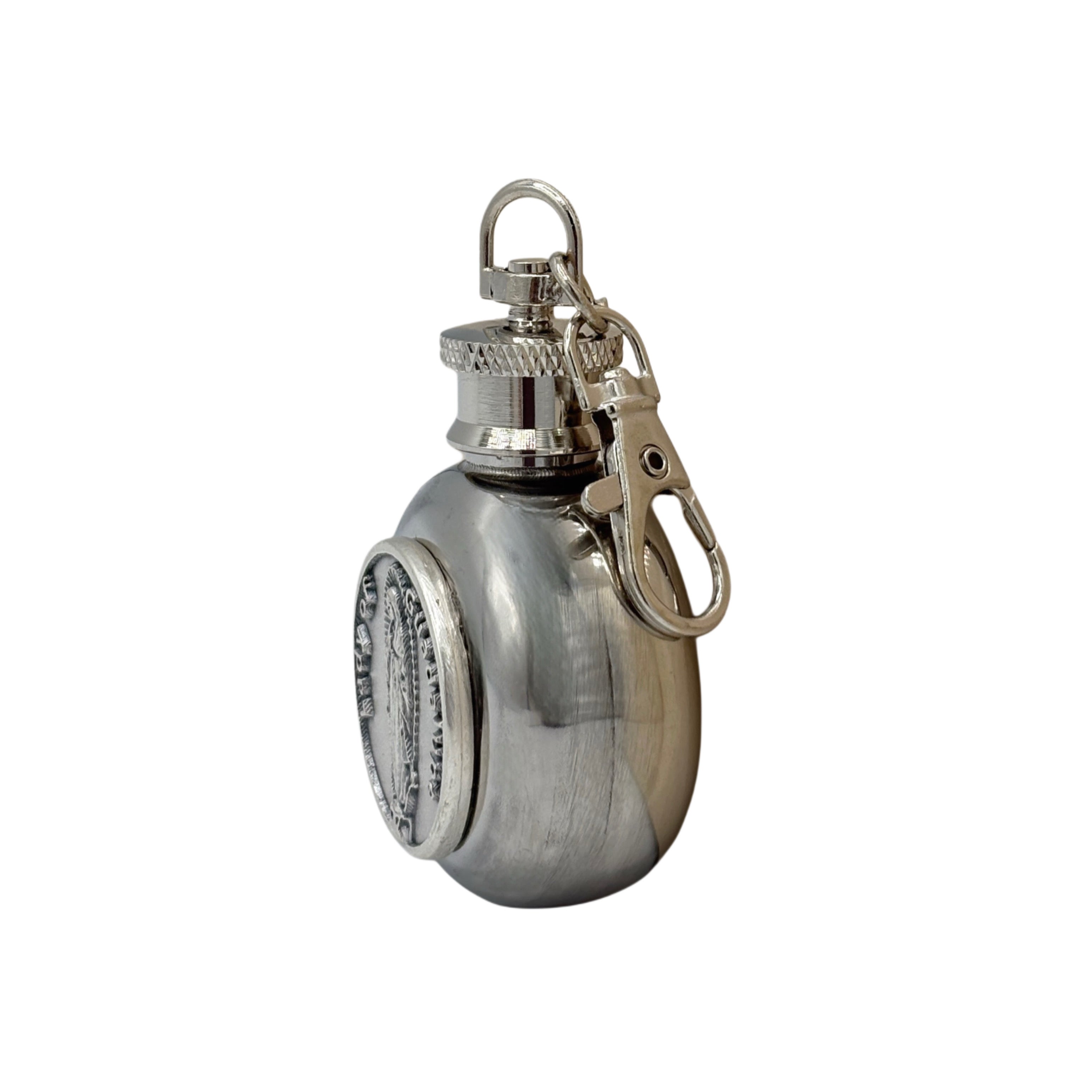OLOG Holy Water Flask SS Round w/ Keychain   1 oz