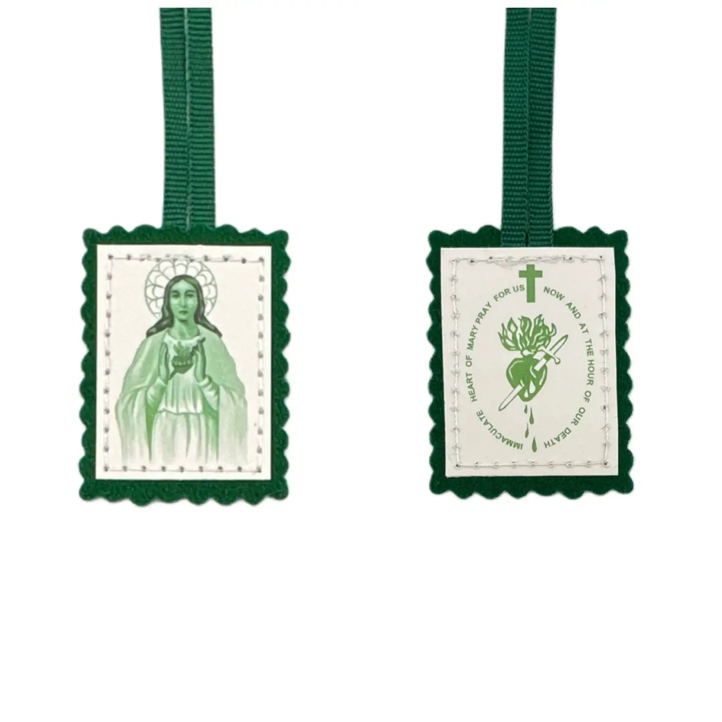 Scapular (Frontal)- Immaculate Heart of Mary GREEN 1.5”