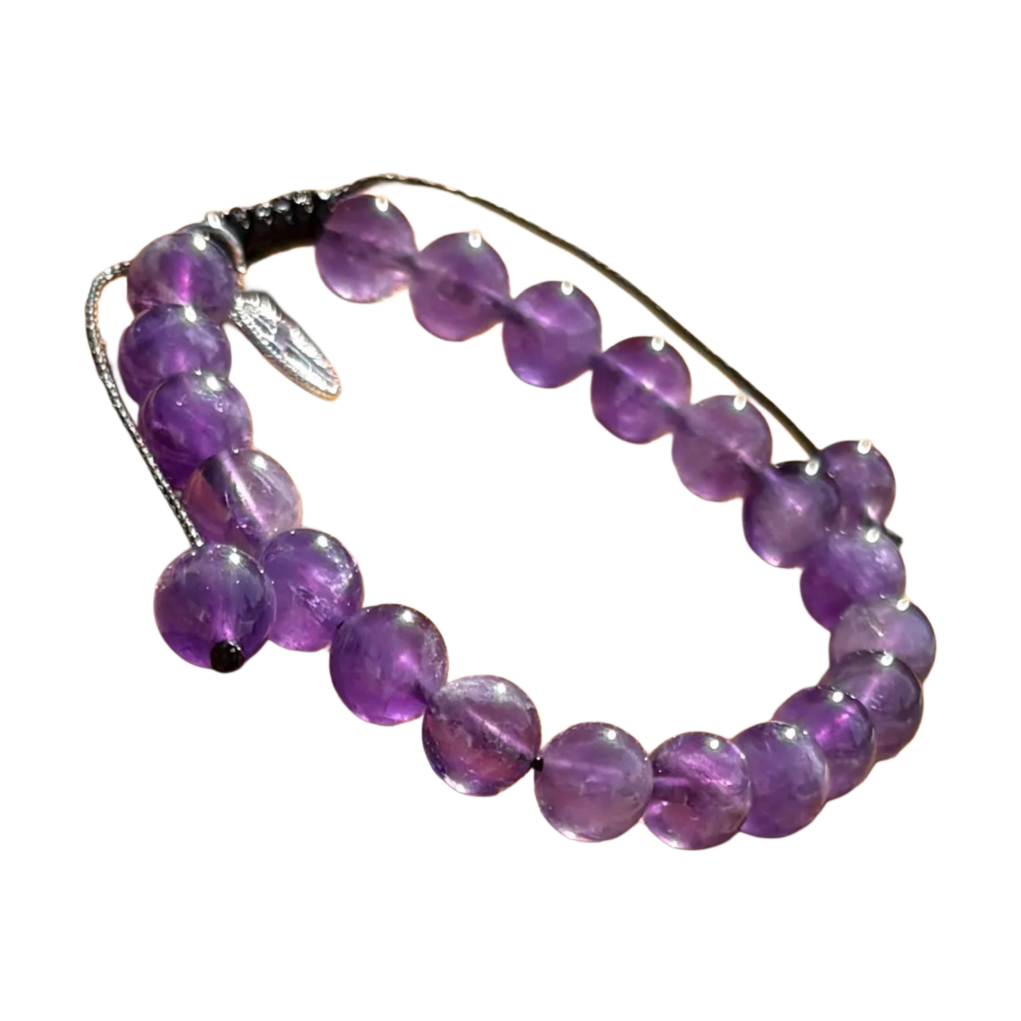 Gemstone - Genuine AMETHYST Bracelet w/ Cross Charm   7"