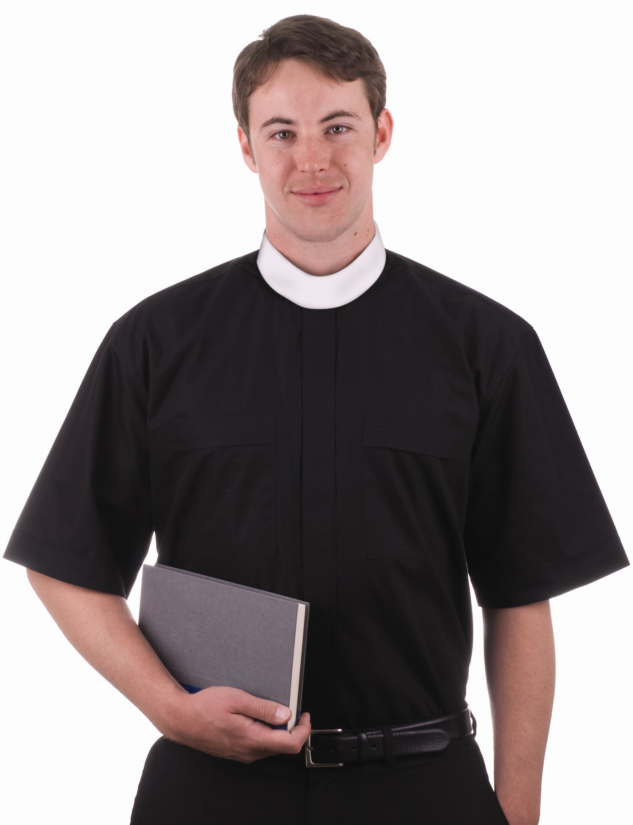 7000 Black Short Sleeve Neckband Full Collar Shirt