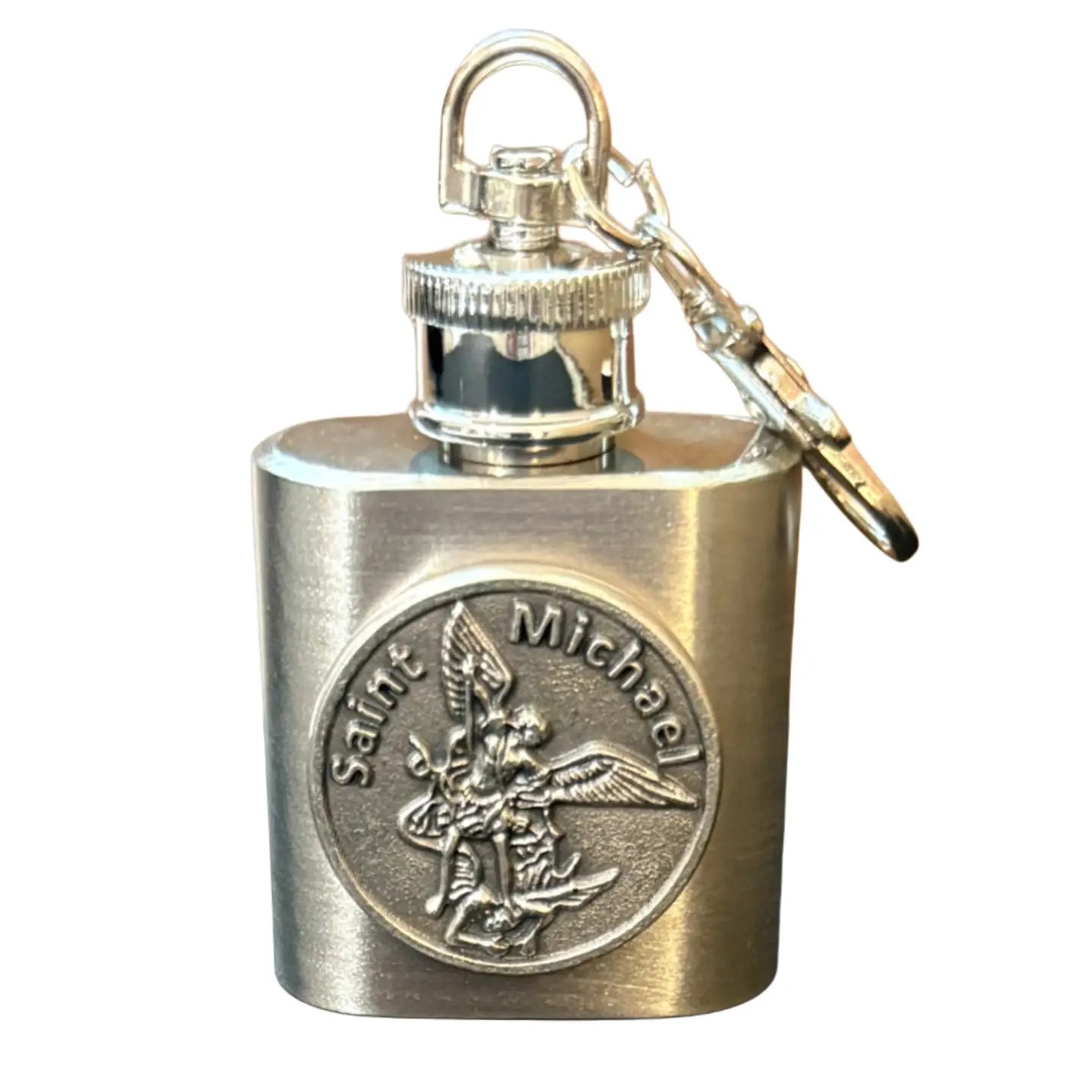 Saint Michael Token Holy Water Flask SS w/ Keychain 1 oz