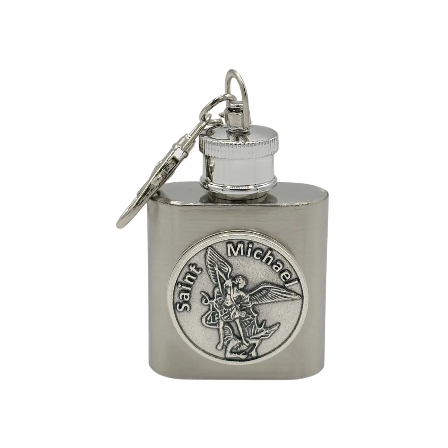 Saint Michael Token Holy Water Flask SS w/ Keychain   1 oz