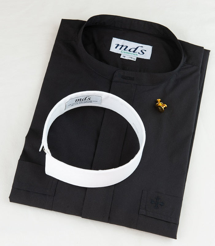 7000 Black Short Sleeve Neckband Full Collar Shirt