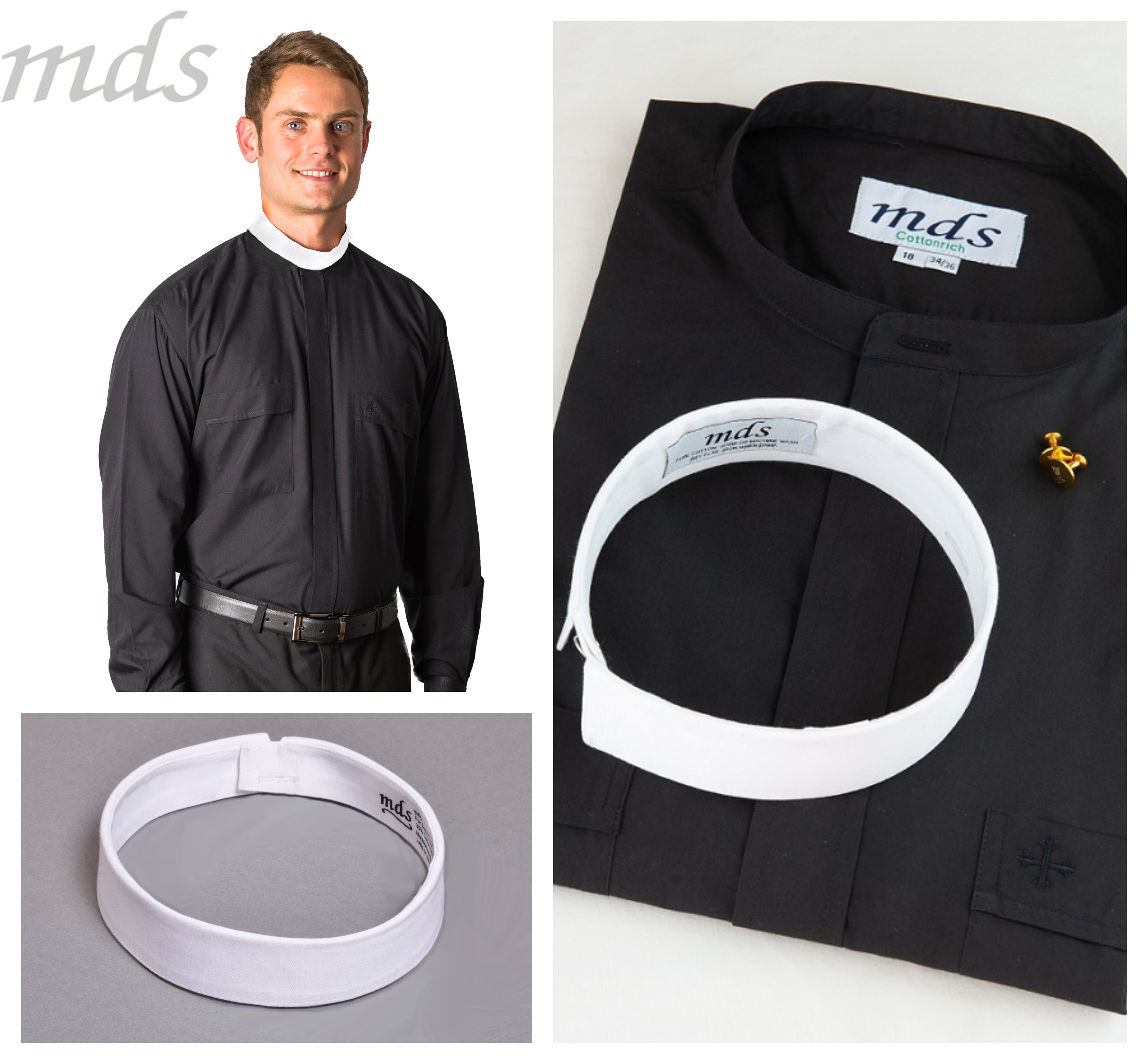 8000 LS Black NB Shirt/Collar w/ Free Buttons (#8000/Package)