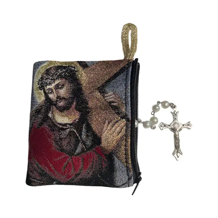 Jesus Carrying Cross SM Rosary Pouch    3″ x 4″