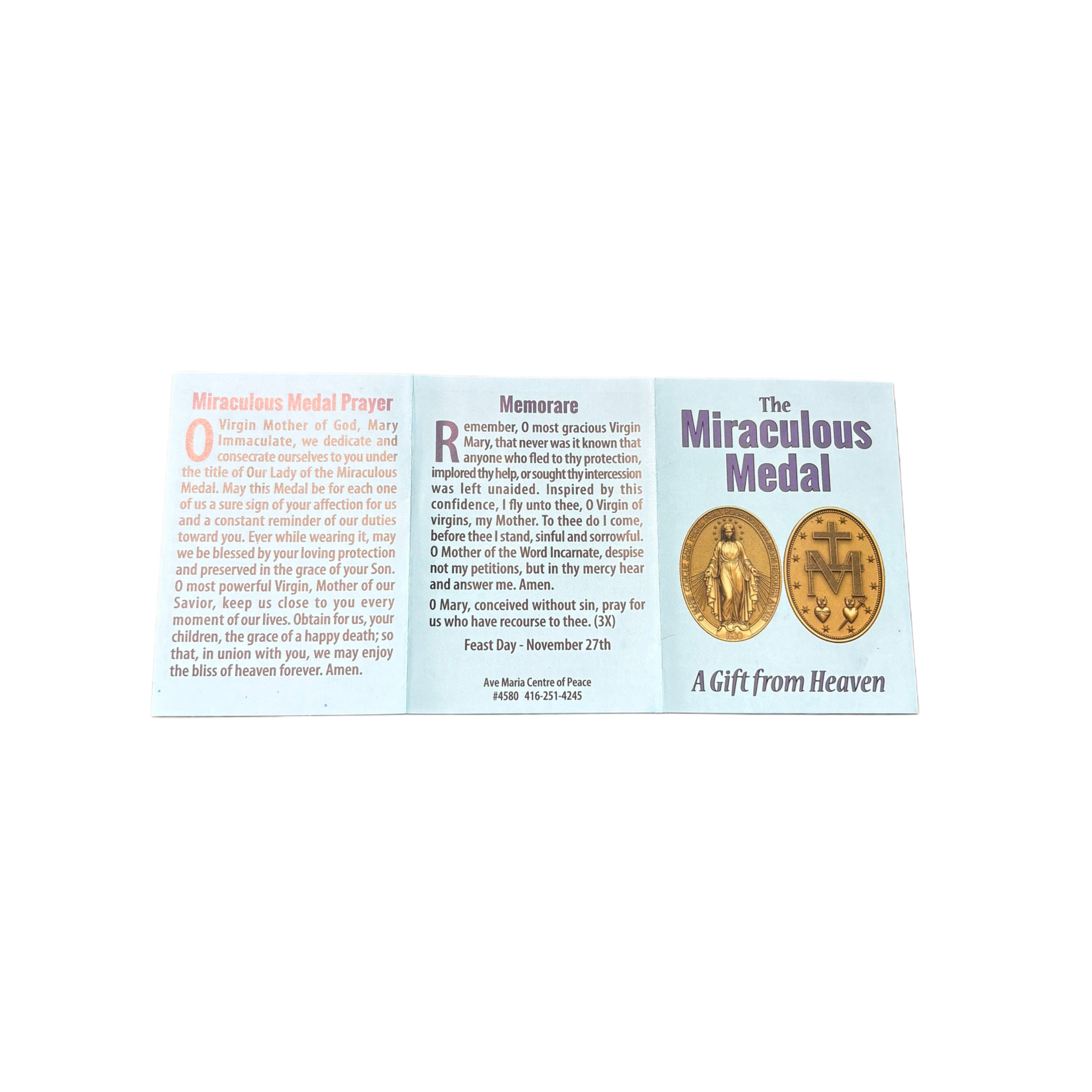The Miraculous Medal Memorare Prayer Card Pamphlet  (25/pk)