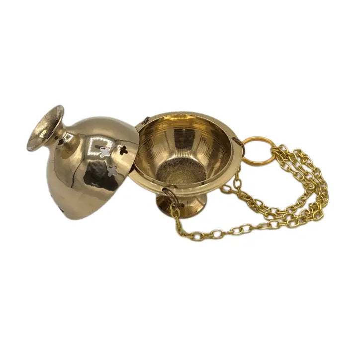 Incense Burner w/ Chains Brass   6"