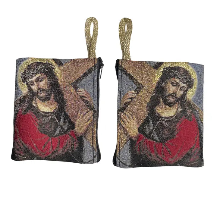 Jesus Carrying Cross SM Rosary Pouch    3″ x 4″