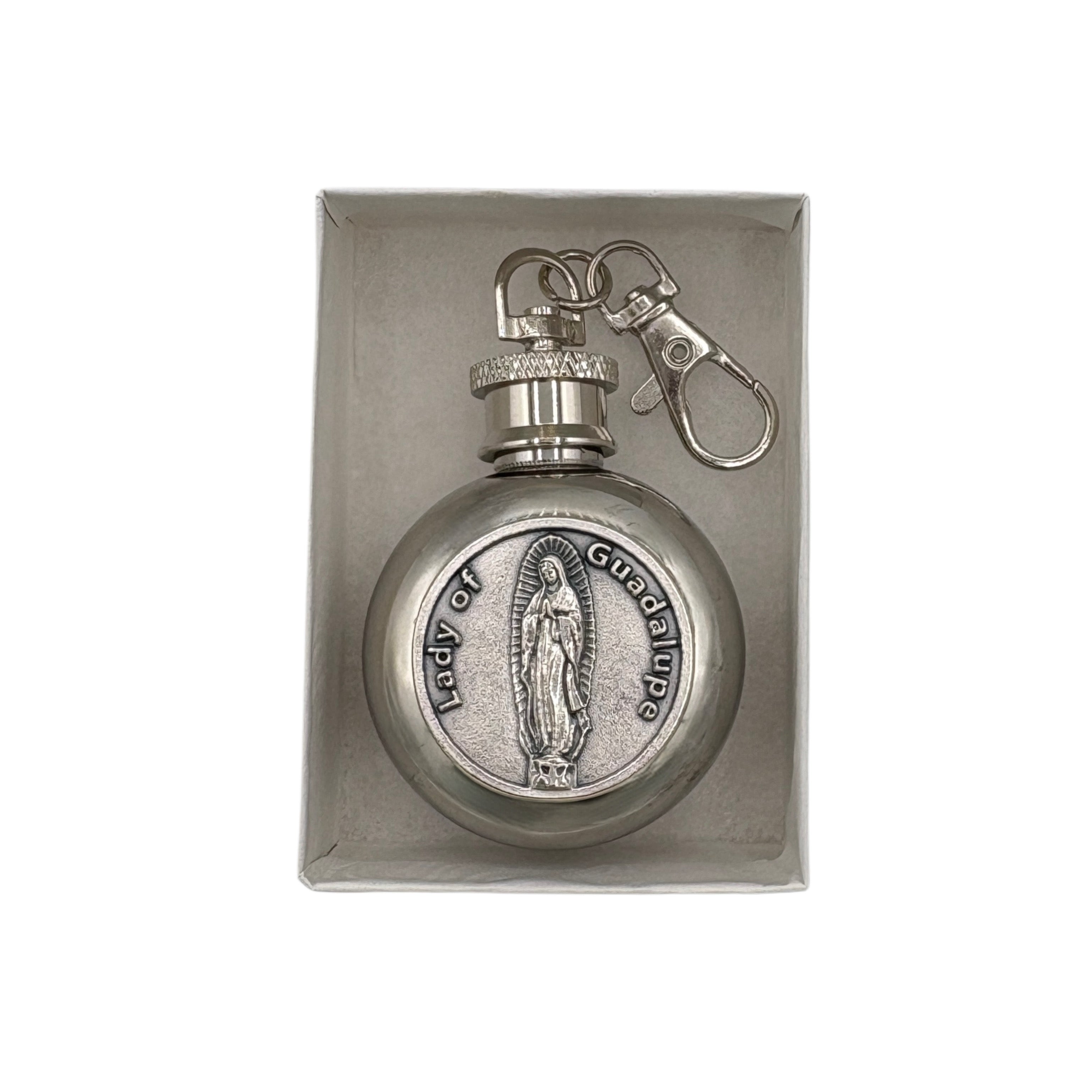 OLOG Holy Water Flask SS Round w/ Keychain   1 oz