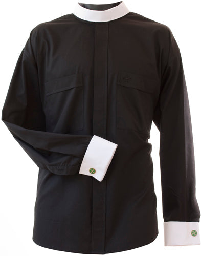 8800 Long Sleeve Black NB Shirt w/ White French Cuffs