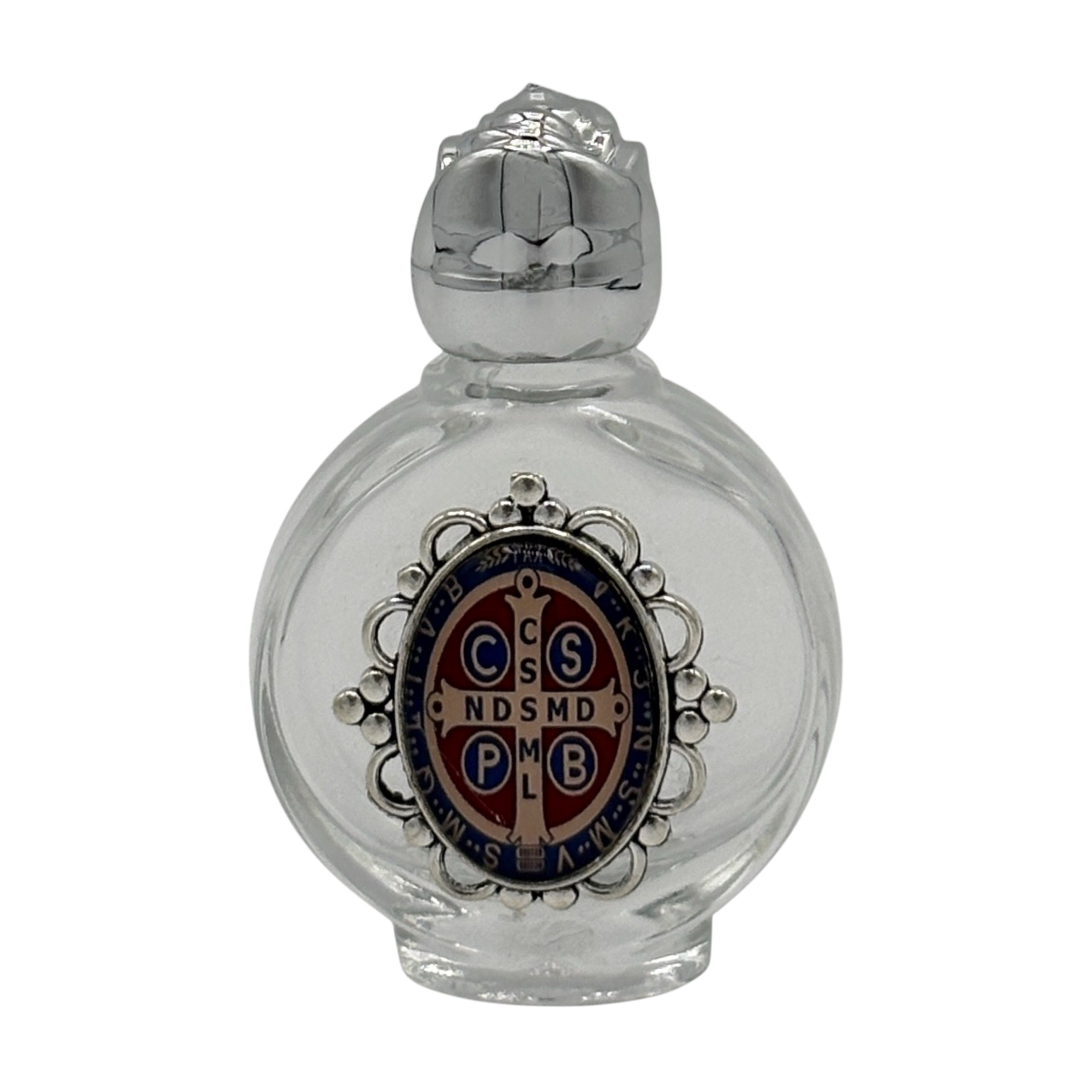 Holy Water Bottle - St. Benedict Encased w/ Rose Top 2.5"