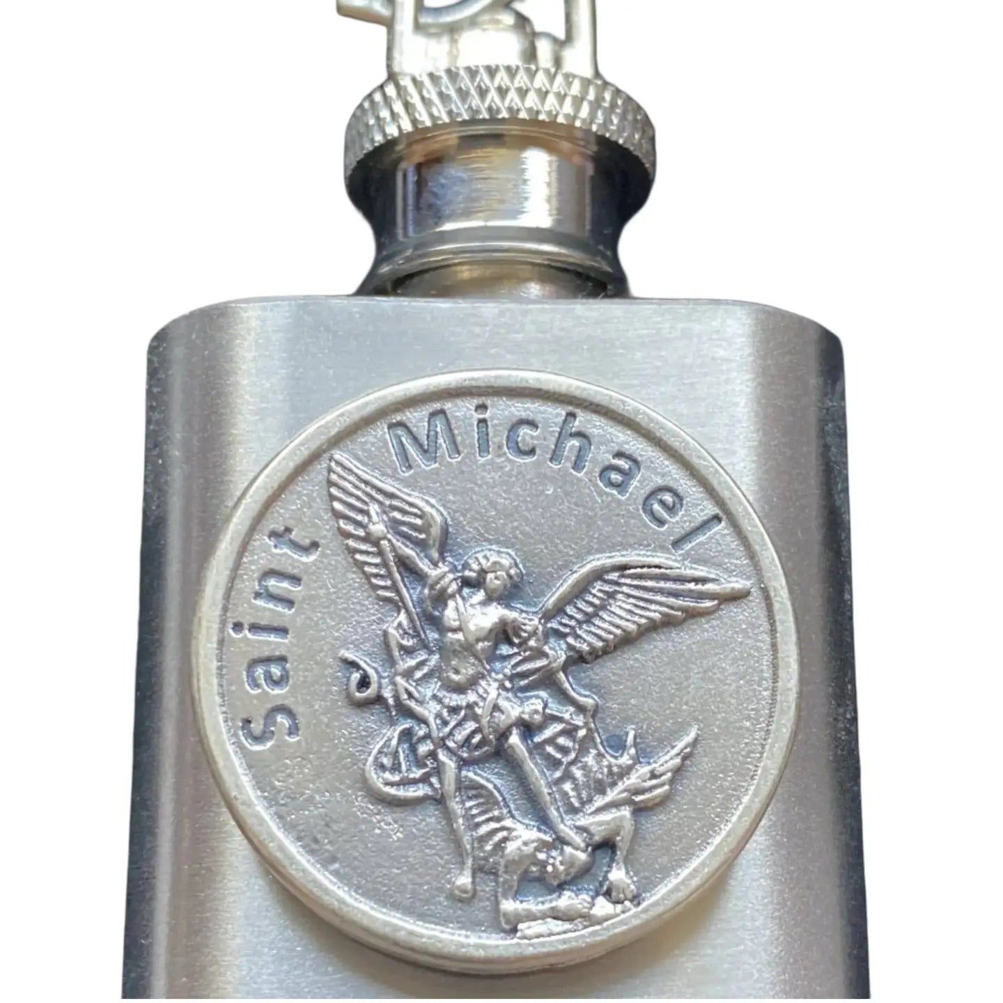 Saint Michael Token Holy Water Flask SS w/ Keychain 1 oz
