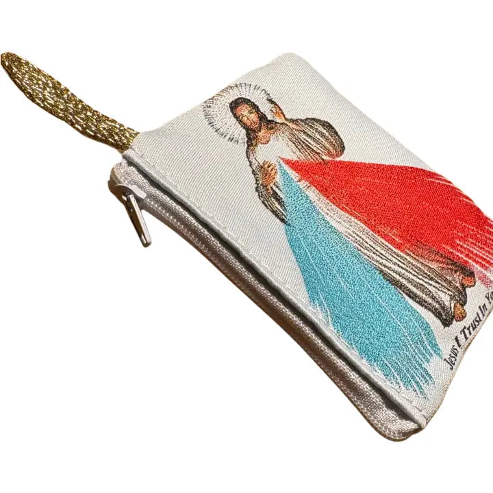 Divine Mercy SM Rosary Pouch (WHITE)    3″ x 4″