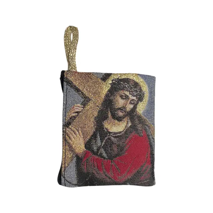Jesus Carrying Cross SM Rosary Pouch    3″ x 4″