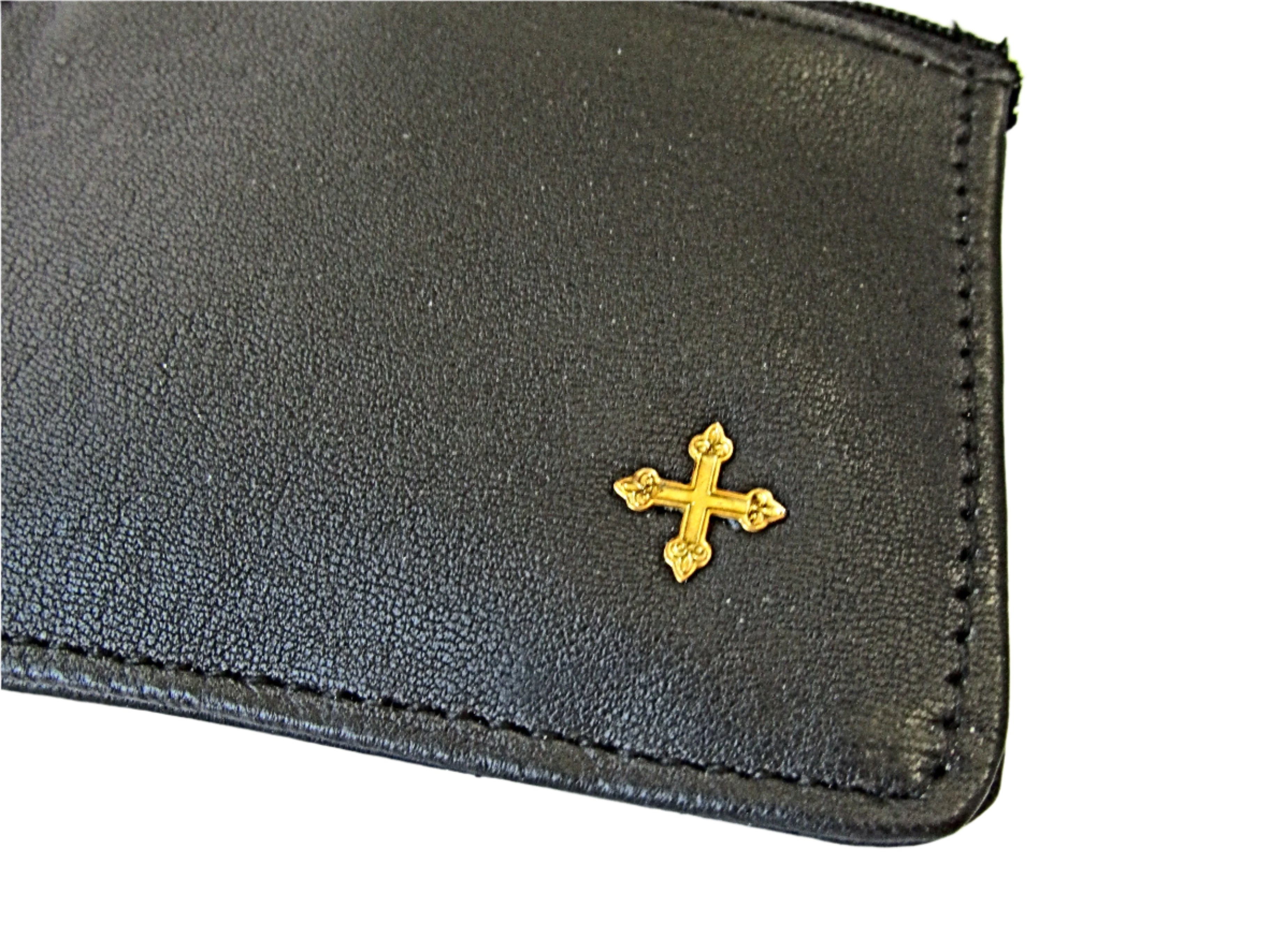 Sheepskin Leather Brass Cross Rosary Pouch