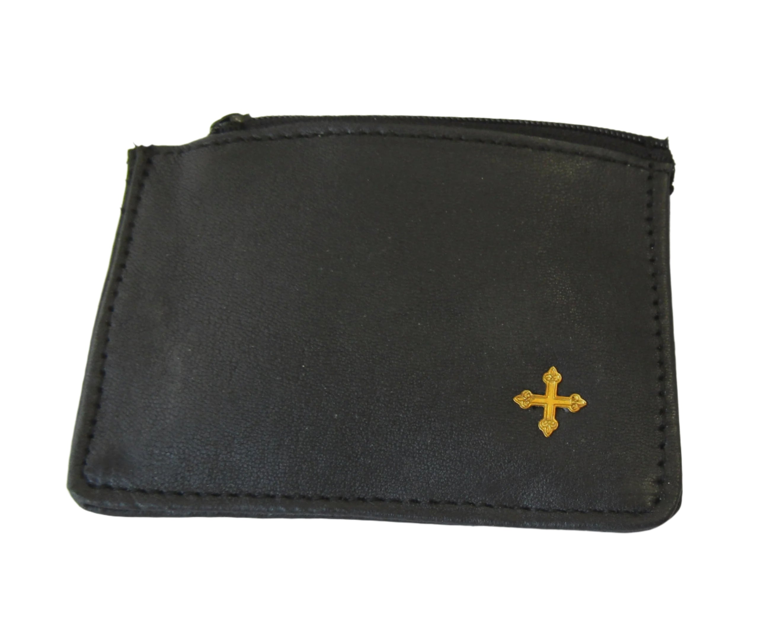 Sheepskin Leather Brass Cross Rosary Pouch