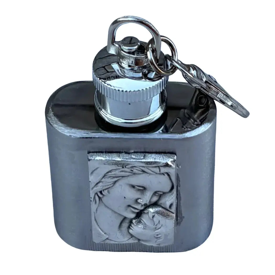 Madonna & Child Holy Water Flask SS w/ Keychain   1 oz