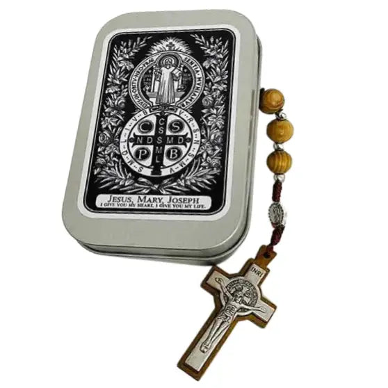 St. Benedict Wooden Rosary in Tin