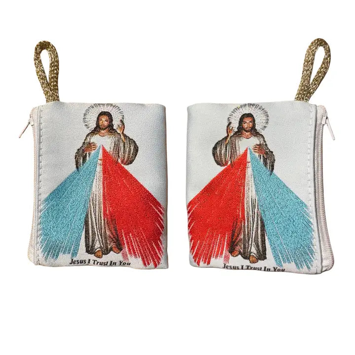 Divine Mercy SM Rosary Pouch BLACK    3″ x 4″