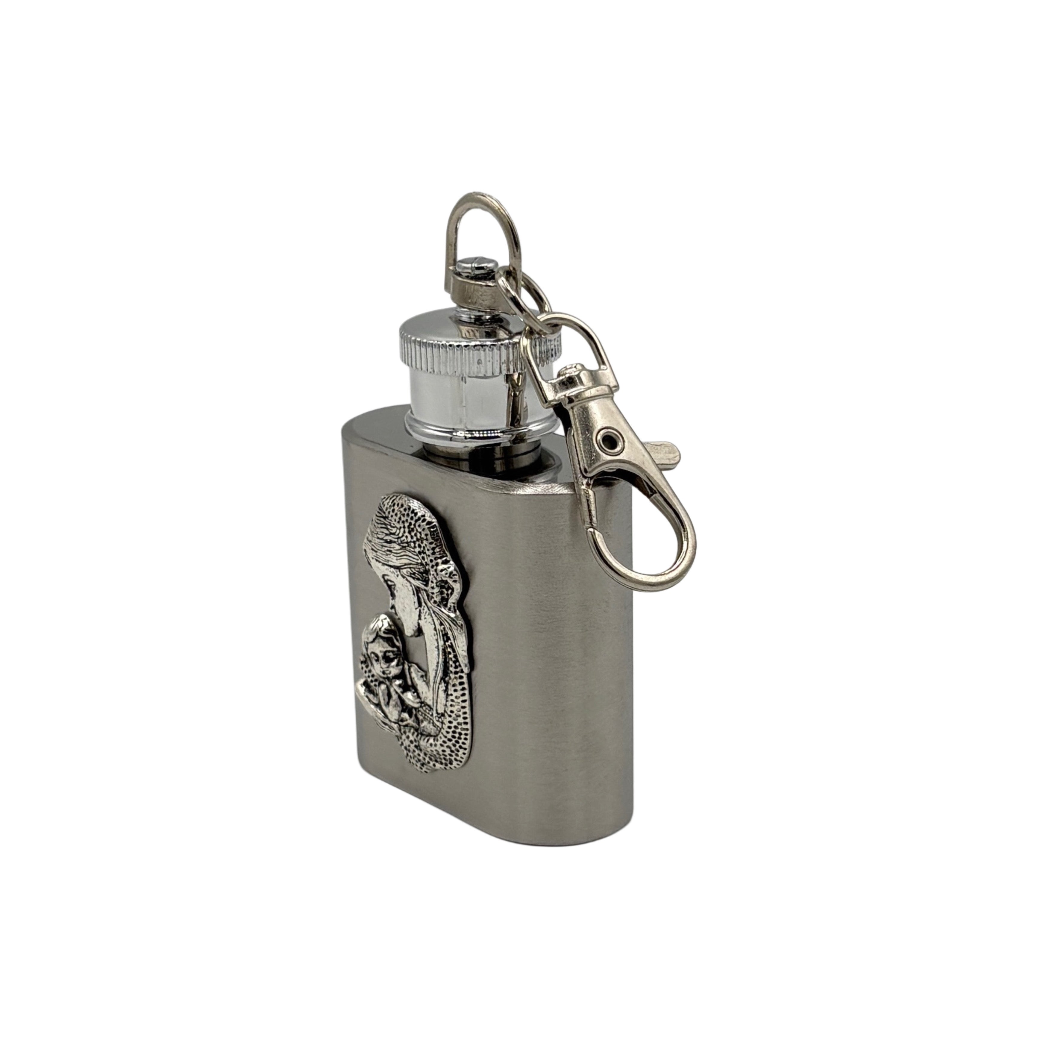 Madonna & Child Holy Water Flask SS w/ Keychain   1 oz