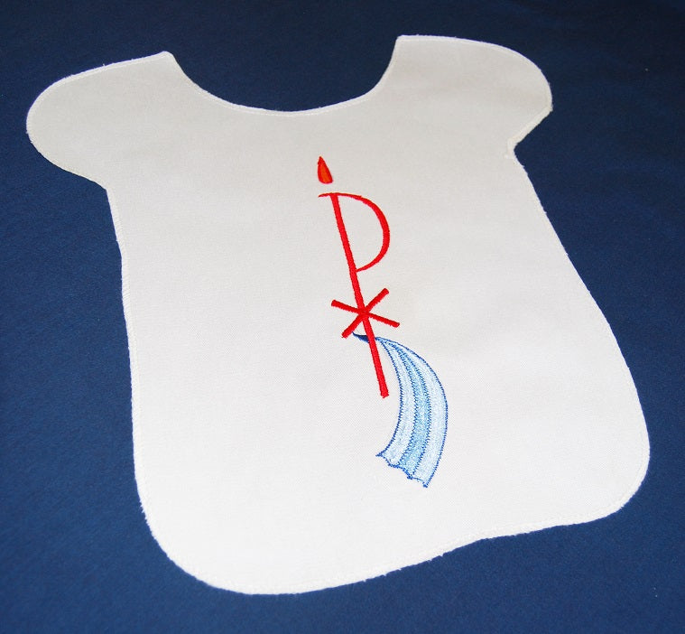 Chi-Ro Embroidered Baptismal Bib on Cotton