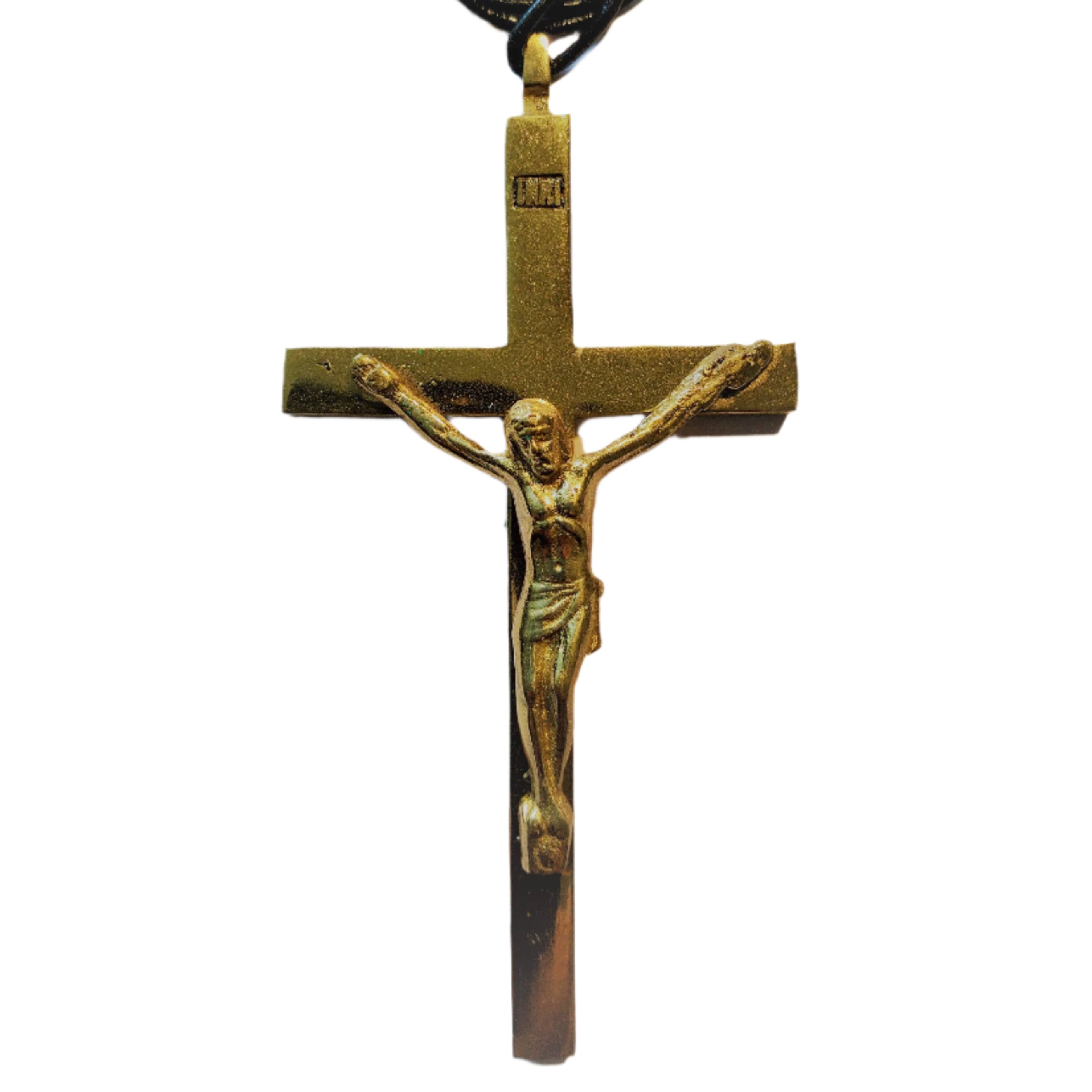 Wooden Cross Necklace w/ Antique Style Solid Brass Corpus Pendant (ACC1)