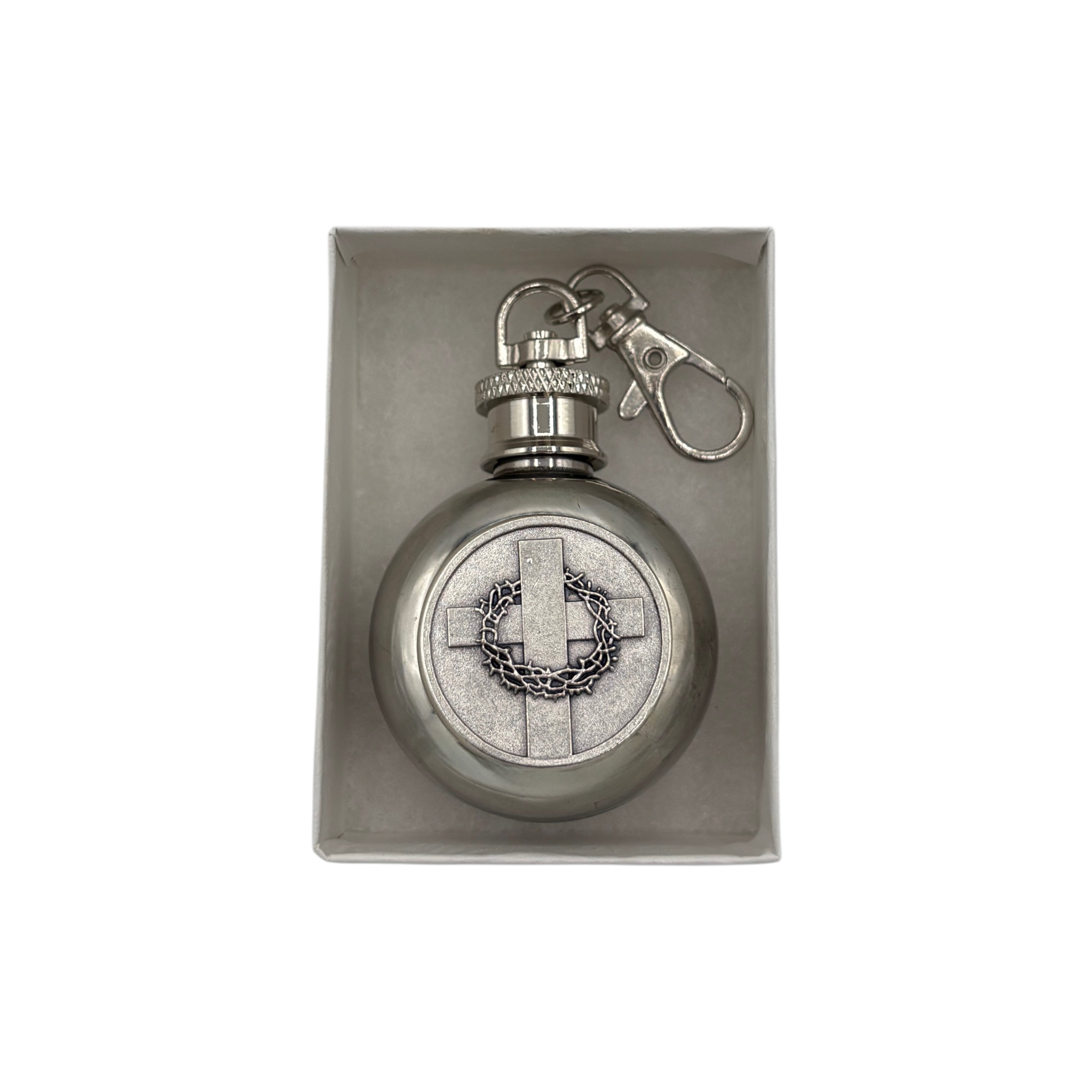 Crown and Cross Holy Water Flask SS   1 oz