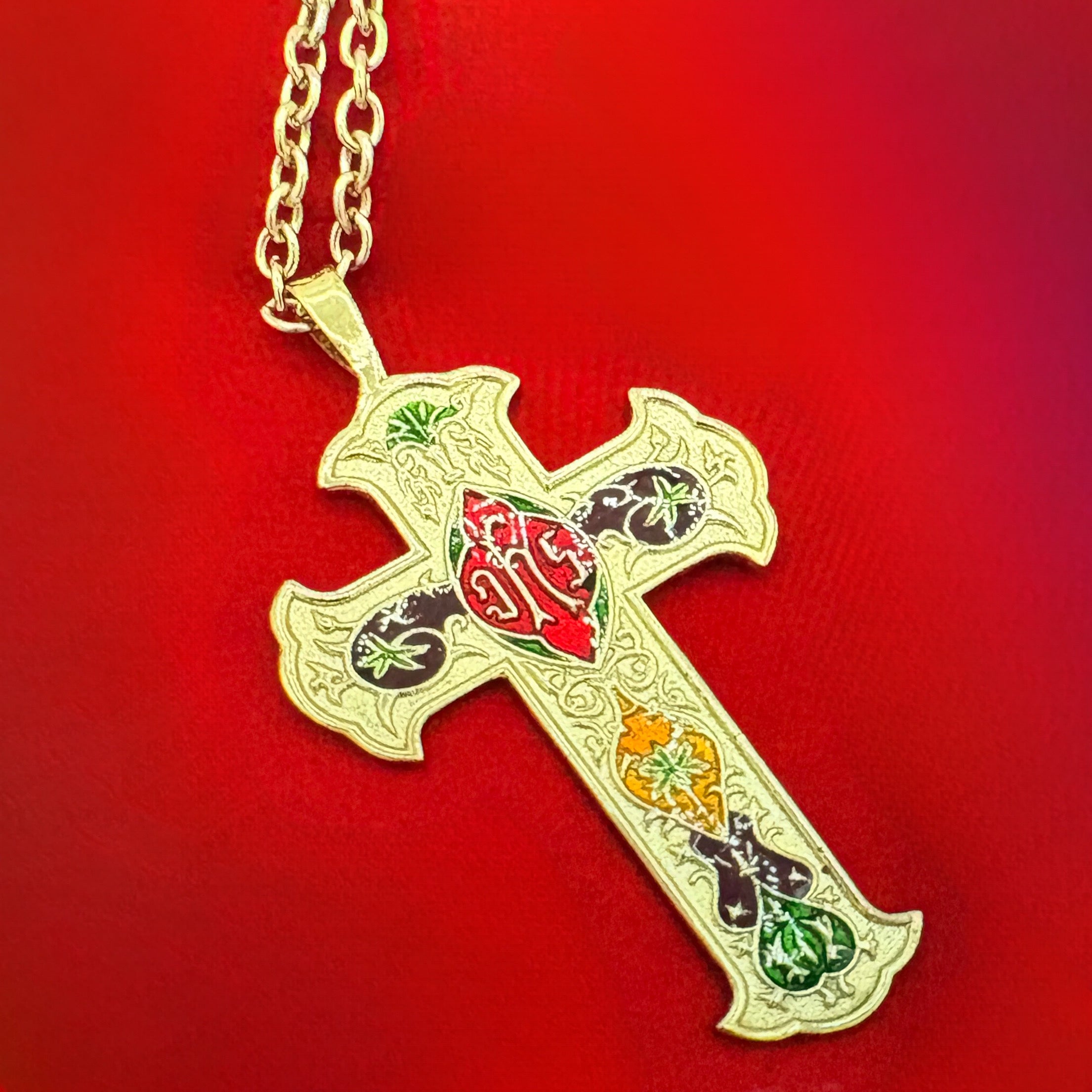 Gold plated inlaid Pectoral Cross w/ Chain (Pect1224)