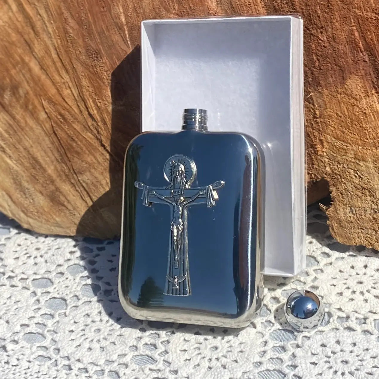 Holy Trinity Cross Holy Water Flask SS  5 oz