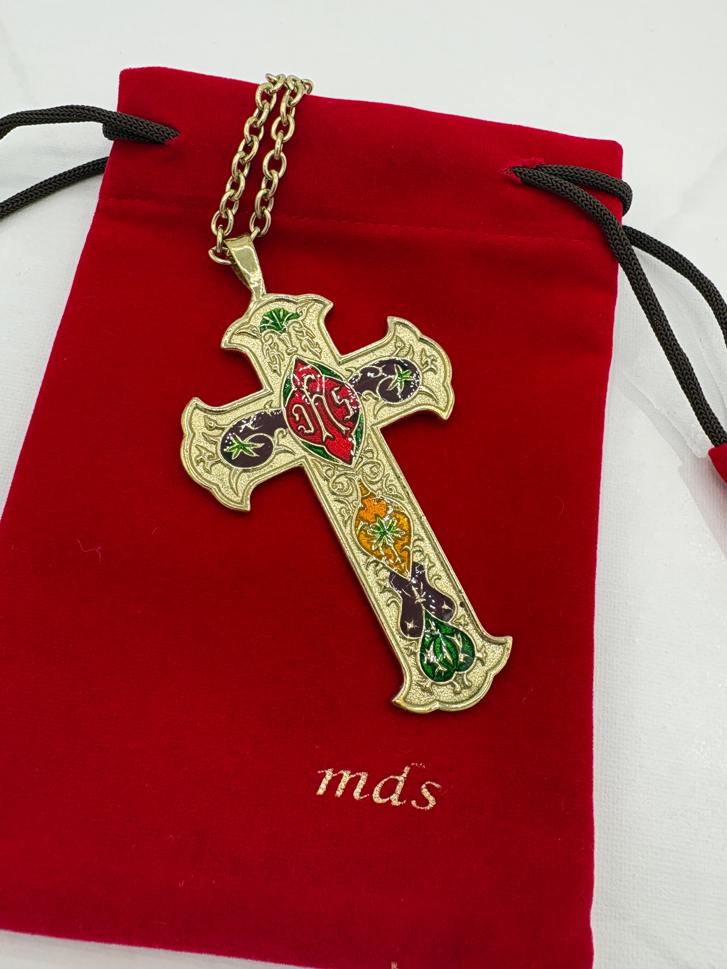 Gold plated inlaid Pectoral Cross w/ Chain (Pect1224)