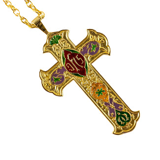 Gold plated inlaid Pectoral Cross w/ Chain (Pect1224)
