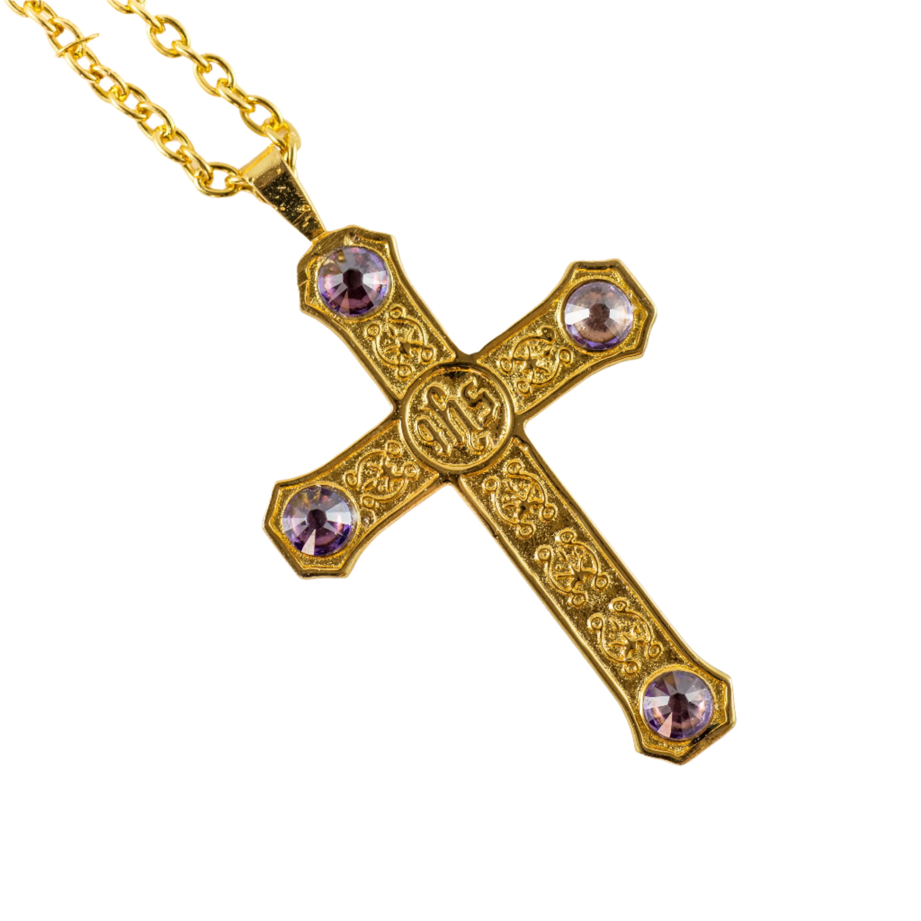 Gold Plated Pectoral Cross w/ Stones & Chain (Pect1)