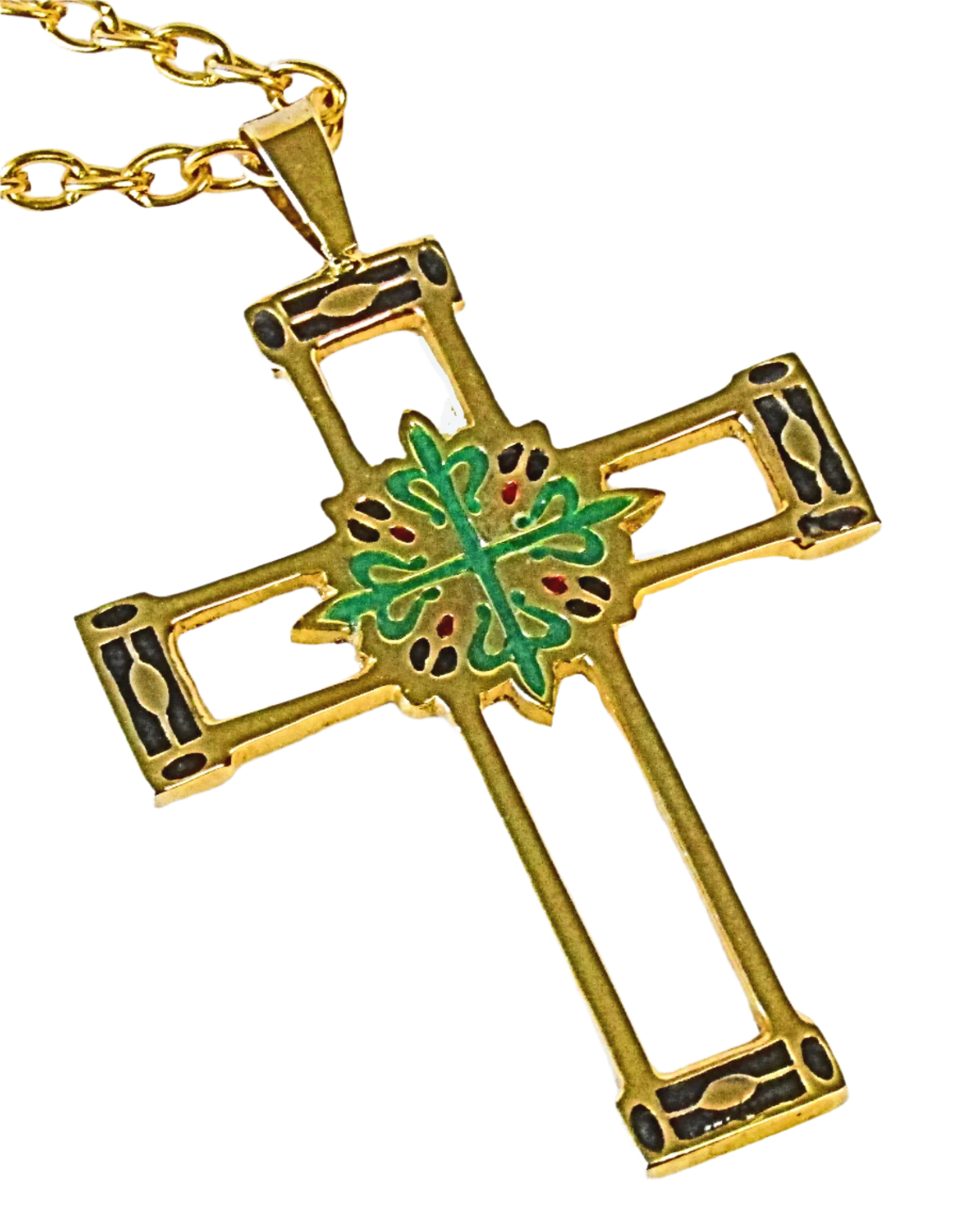 Gold Plated Inlay Cross w/ Chain (Pect6)