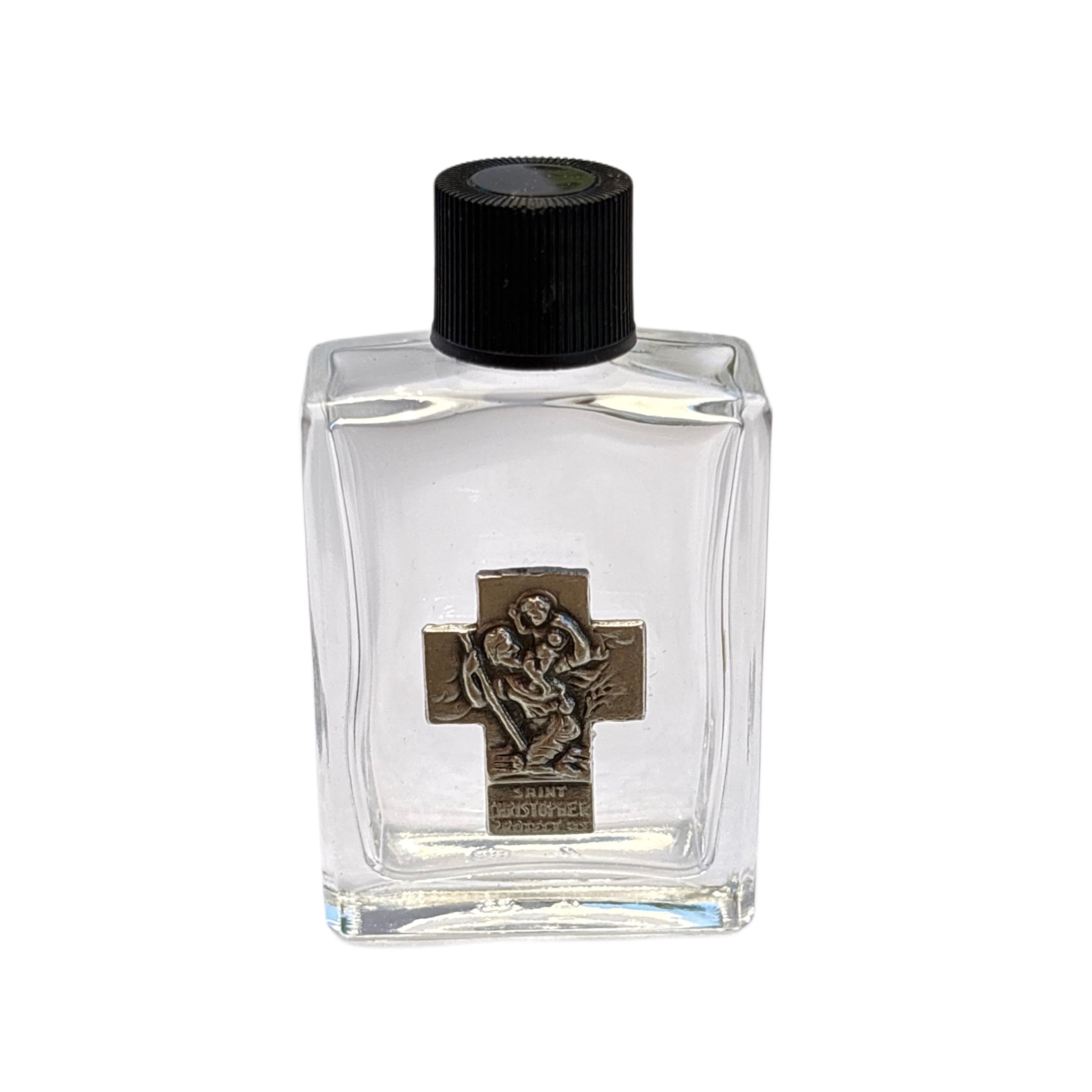 St. Christopher Holy Water Bottle w/ Pewter Charm 2.5"