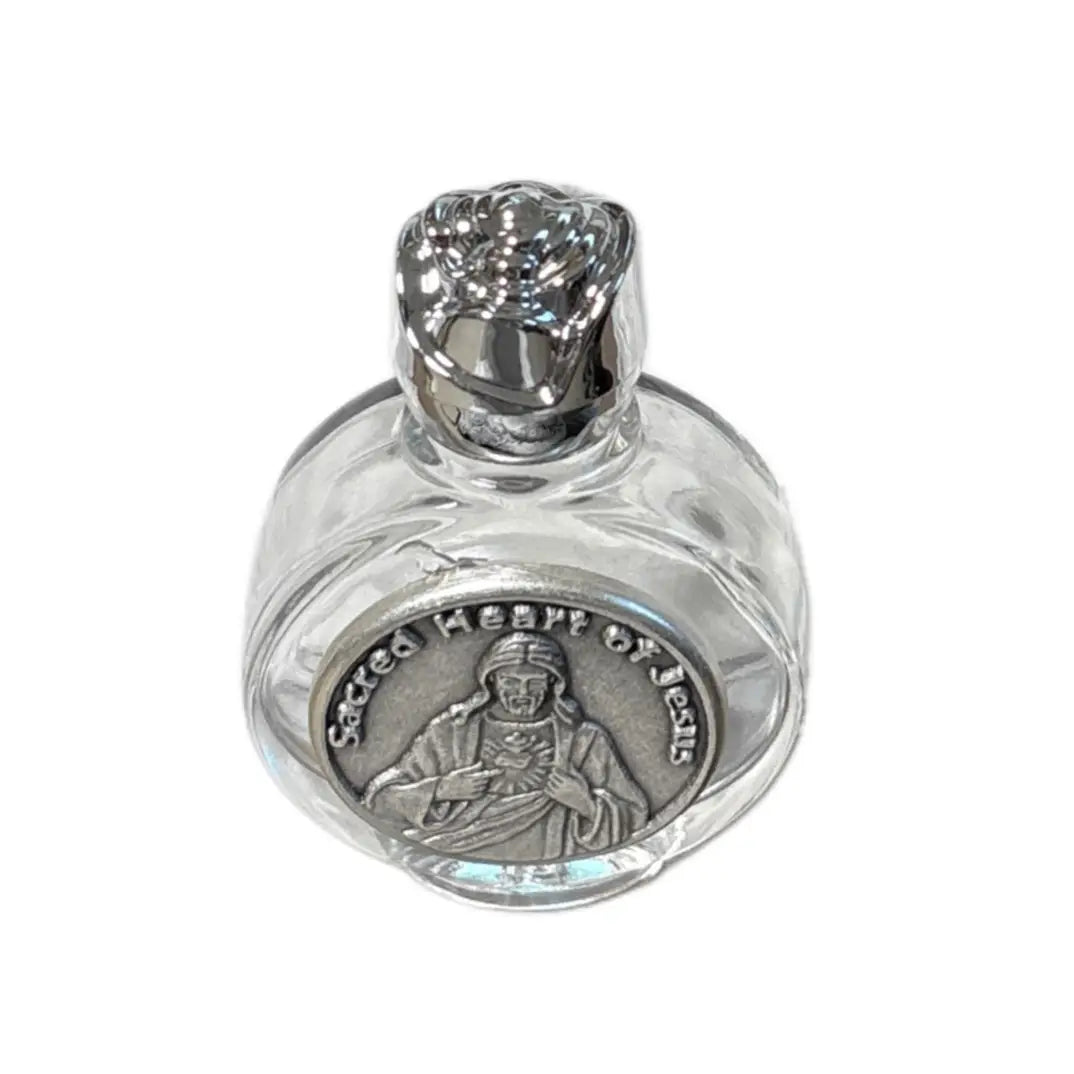 Holy Water Bottle- Sacred Heart of Jesus w/ Rose Top 2.5"   