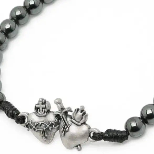 Sacred Heart Hematite Beads Bracelet 7"