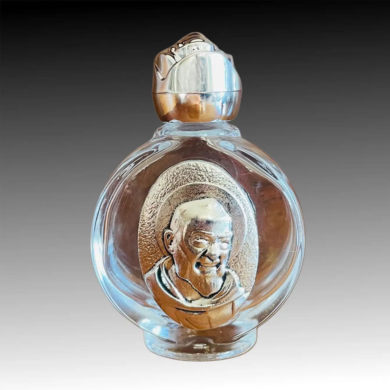 Padre Pio Holy Water Bottle w/Rose Top  2.5"
